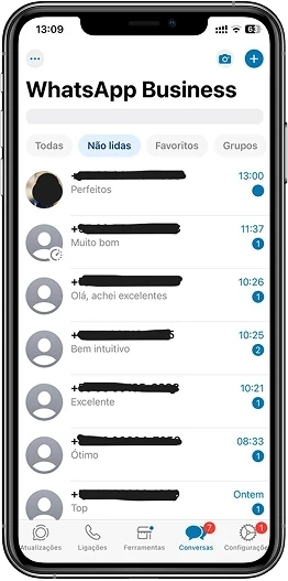 Print de conversas no WhatsApp Business com elogios de usuários do GPMED